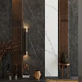 Modern Luxury Foyer Hallway With Marble Wall Metal Accents Wall Lamp Vase And Decorative Pieces
