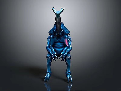 Blue Armored Biomechanical Creature With Horned Head In Sci Fi Fantasy Design 3d model