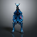 Blue Armored Biomechanical Creature With Horned Head In Sci Fi Fantasy Design