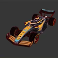 Yellow And Blue Streamlined Formula Race Car With Aerodynamic Rear Wing And Tires