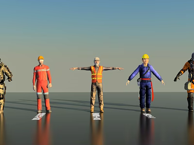 Diverse Group Of Professionals In Different Work Uniforms Standing On Black Surface 3d model