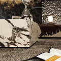 Modern Minimalist Living Room With Textured Wall Marble Coffee Table And Floor To Ceiling Windows