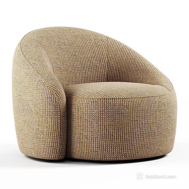 Modern Round Single Sofa With Woven Beige Texture And Comfortable Design 3d model 