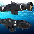 Two Black SEABOT Deep Submersible Models With Propellers Blue Water 3d model