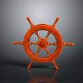 Orange Wooden Ship's Wheel Decorative Household Item With Gray Background And Reflection
