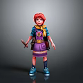Woman With Red Hair In Purple Dress Blue Top Scarf And Holding Knife