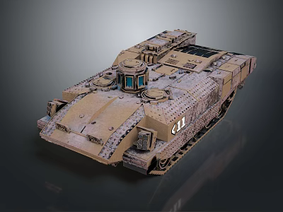 Desert Camouflage Military Tank With Heavy Armor Turret Gun Barrel And Tracked Chassis 3d model
