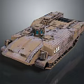 Desert Camouflage Military Tank With Heavy Armor Turret Gun Barrel And Tracked Chassis