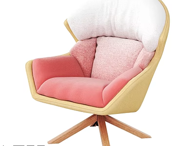 Comfortable Leisure Chair With Yellow Frame Pink Cushion White Headrest And Wooden Base 3d model