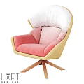 Comfortable Leisure Chair With Yellow Frame Pink Cushion White Headrest And Wooden Base