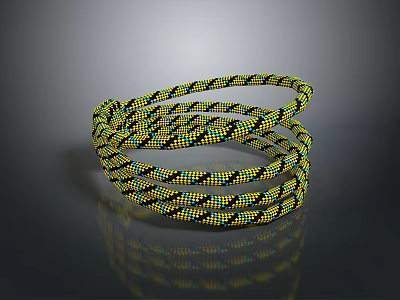 Yellow And Black Patterned Braided Rope Coiled On Reflective Surface 3d model