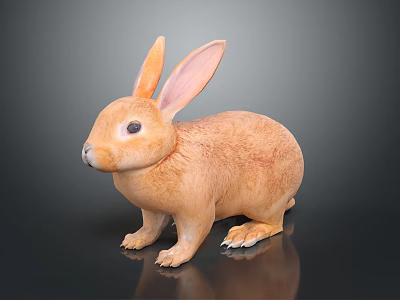 Detailed Tan Rabbit Figurine Standing With Large Ears On Dark Background 3d model