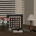 Decorative Ornament Set With Glass Vase Pink Flowers Framed Artwork Wooden Table Lamp On Tabletop