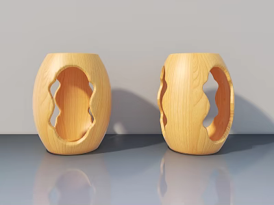 Wooden Swing Doors With Oval Hollowed Out Design On Gray Countertop 3d model