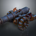 Vintage Decorative Cannon With Dragon Ornament And Striped Wheels Structure