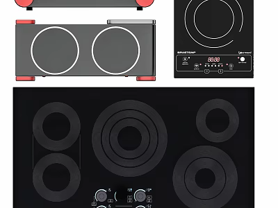 Modern Kitchen Appliances Induction Cooktops With Black Glass Top Red Base And Digital Controls 3d model