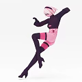 Game Female Character Wearing Black Top Pink Skirt With Headphones High Heels Dynamic Pose
