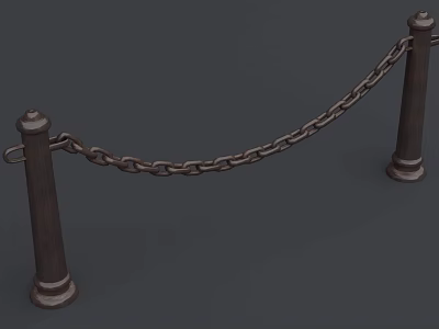 Metal Railing With Chain Link Between Decorative Posts For Safety And Decoration 3d model