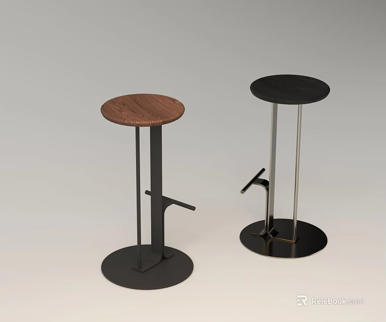 Modern Bar Stools With Metal Frames Round Wooden And Black Seats For Home Design 3d model 