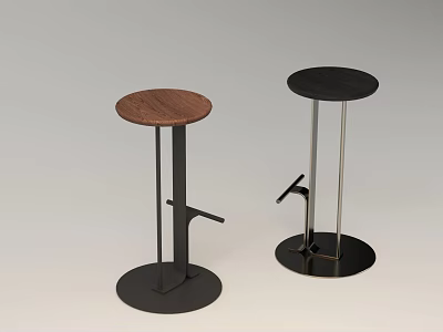 Modern Bar Stools With Metal Frames Round Wooden And Black Seats For Home Design 3d model