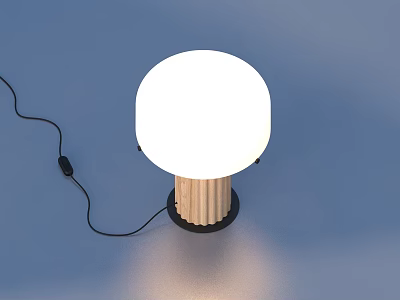 Modern Minimalist Table Lamp With White Round Lampshade And Wooden Striped Base 3d model