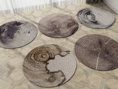 Multiple Woven Round Rugs With Abstract Patterns And Neutral Tones On Floor 3d model