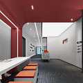 Modern Public Office Space With Orange Chairs White Desks And Desktop Computers