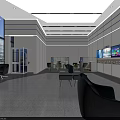 Modern Service Hall Interior With Digital Screens Service Counters And Waiting Seats