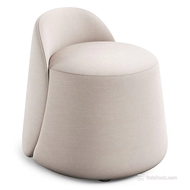 Beige Upholstered Stool With Modern Minimalist Design And Curved Shape 3d model 