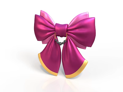 Pink Satin Decorative Bow With Yellow Trim For Daily Use Accessories 3d model