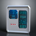 Modern Industrial Control Panel With Silver Frame Blue Digital Screen Buttons And Indicators 3d model