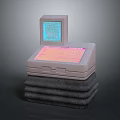 Vintage Electronic Cash Register With Digital Display Screen And Keypad On Stacked Gray Mats