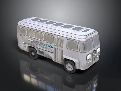 Detailed Vintage Silver Bus Model Featuring Bridgestone Logo And Roof Skylights 3d model