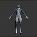 Anthropomorphic Wolf Character With Blue And White Fur Standing In Muscular Stance