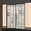 Modern Chinese Style Double Doors With Glass Panels And Bamboo Pattern Design 3d model