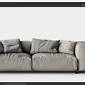 Modern Beige Two Seater Sofa With Striped Grey Pillows And Soft Fabric Design