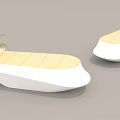 Modern Public Chairs In Various Shapes With White And Wooden Elements And Plants