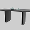 Modern Black Dining Table With Green Teapot And Cups On Top 3d model