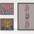 Framed Colorful Cartoon Artworks With Smiley Faces Frog And Character Illustrations