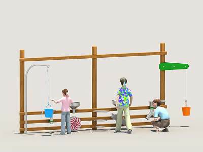 Wooden Playground Equipment With Swing Seats For Kids Outdoor Play Activity 3d model