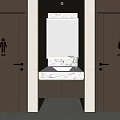 Modern Public Restroom Washbasin With Marble Countertop Mirror And Gender Doors
