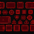 Cyberpunk Style Red Warning Themed Widgets Collection With Various Shapes 3d model