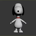 Cute White Cartoon Dog With Red Collar Smiling In Standing Pose 3D Character Model