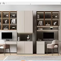Modern Home Office Setup With Two Desks Computers Chairs Bookshelves And Decorative Cabinets