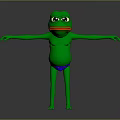 Green Cartoon Frog Character With Big Eyes Orange Mouth And Blue Underwear Standing Arms Outstretched