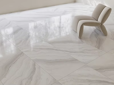 White Veined Marble Floor Tiles In Bright Room With Modern Accent Chair 3d model