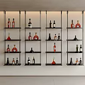 Modern Wine Cabinet with Multiple Shelves Filled with Various Colored Wine Bottles