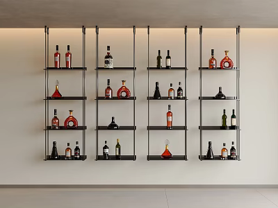 Modern Wine Cabinet with Multiple Shelves Filled with Various Colored Wine Bottles 3d model