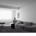 Modern Minimalist Grey Living Room Design With Plush Sofa Cozy Chair And Soft Area Rug