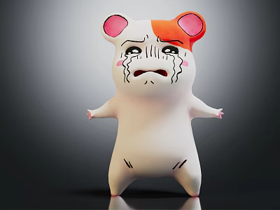 Cute White Cartoon Character With Pink Ears Orange Head And Crying Expression Standing 3d model